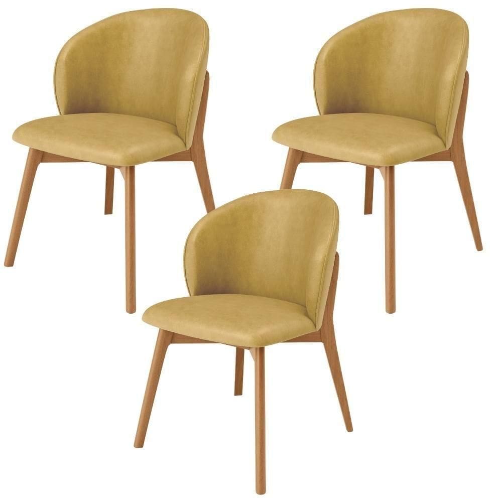 Kit 03 Cadeiras De Jantar E Estar Living Estofada Mia L02 Couríssimo Fendi - Lyam Decor