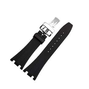 Pulseira de relógio Finjin R Silicone 28 mm com fivela borboleta preta