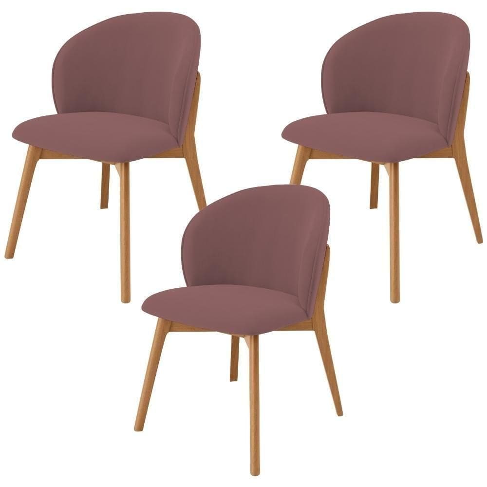 Kit 03 Cadeiras De Jantar E Estar Living Estofada Mia L02 Suede Rosê - Lyam Decor