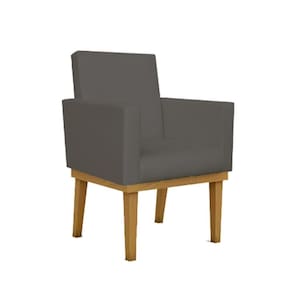 Poltrona Decorativa Com Base Reforçada Courino Sala Quarto Courino Cinza