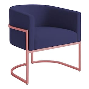 Poltrona Decorativa Luana Boucle Com Pés De Ferro Rosê 7 Decor Azul Marinho