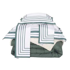 Kit Edredom Queen Coberdrom Soft Hipercal/sherpa 5 Peças - Verde