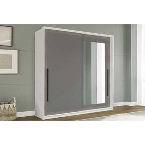Guarda Roupa 2 Portas de Correr (1 c/ espelho) e 2 Gavetas Valência Branco/Cinza - Politorno