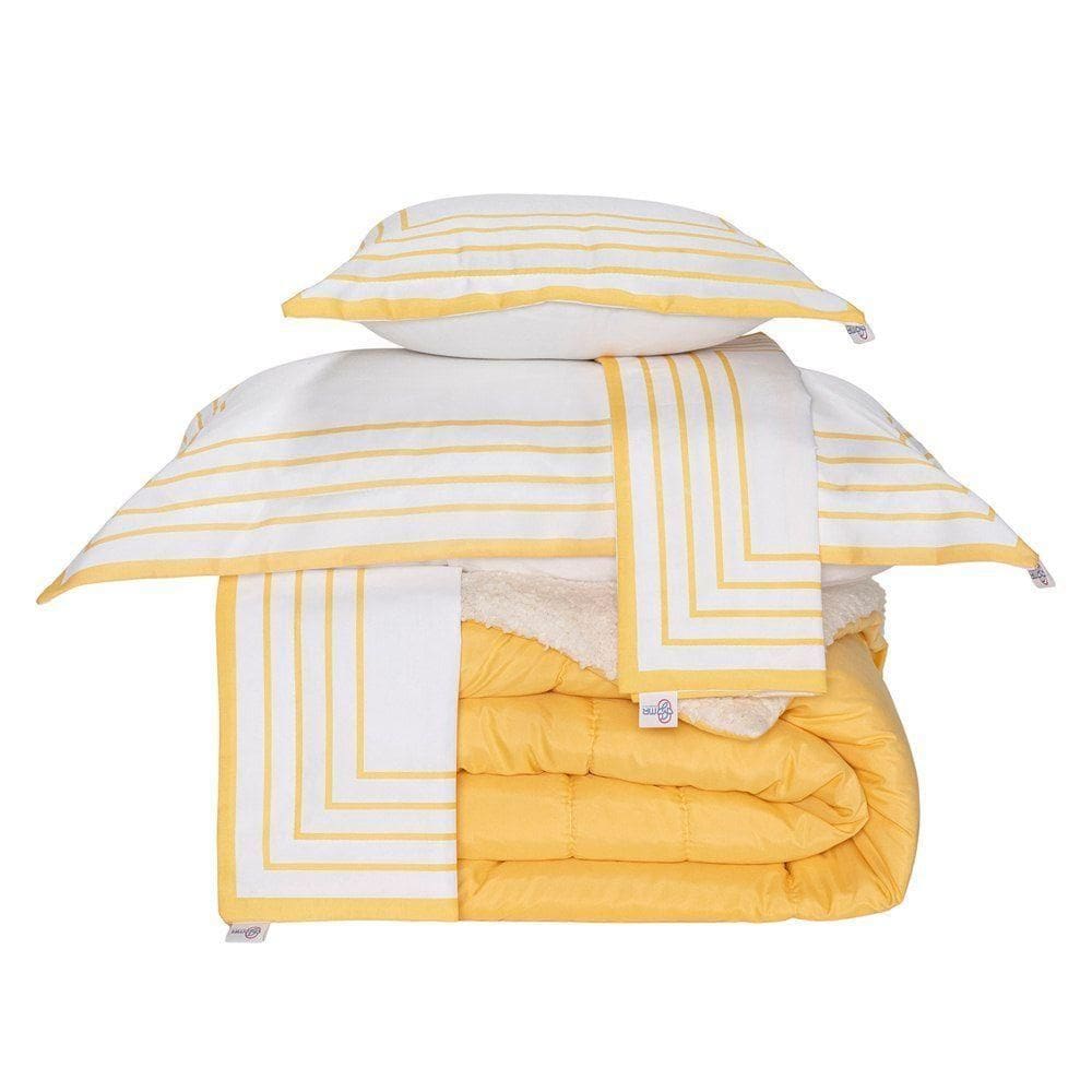 Kit Edredom Queen Coberdrom Soft Hipercal/sherpa 5 Peças - Amarelo