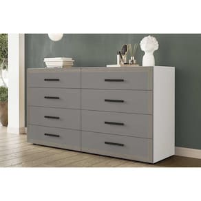 Cômoda Solteiro Valência c/ 8 Gavetas Branco/Cinza - Politorno