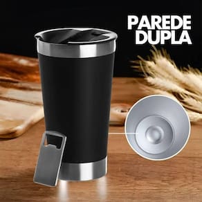 Copo Térmico Preto Aço Inox Parede Dupla 473ml