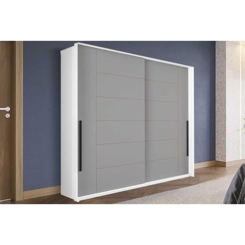Guarda Roupas 2 Portas de Correr e 2 Gavetas Lisboa Branco/Cinza - Politorno
