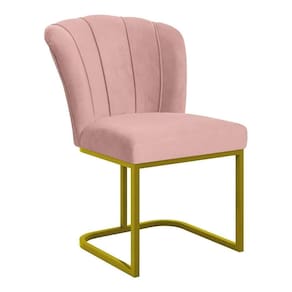 Cadeira Poltrona Flor Pés Metal Dourado Reforçado Sala De Jantar Rosa