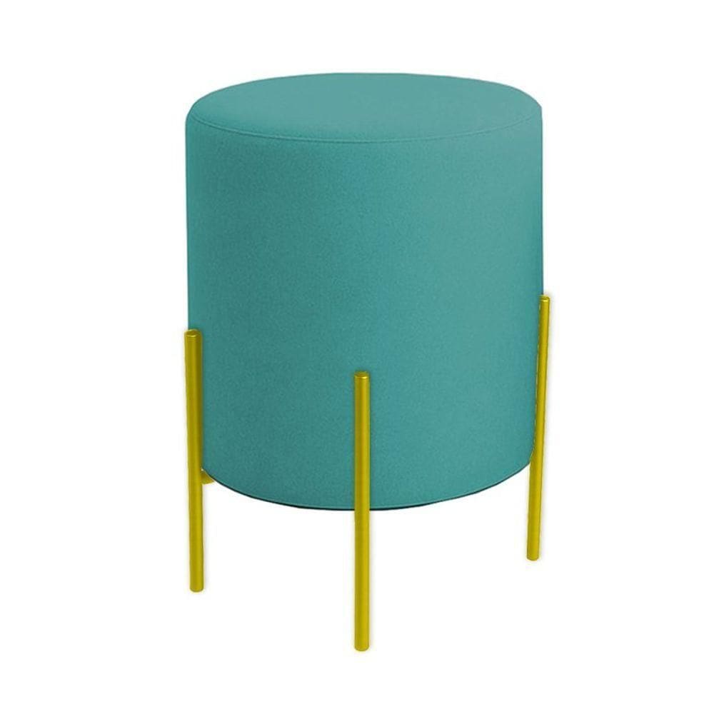Puff Orgânico Boucle Thor Com Pés De Ferro Dourado Azul Turquesa