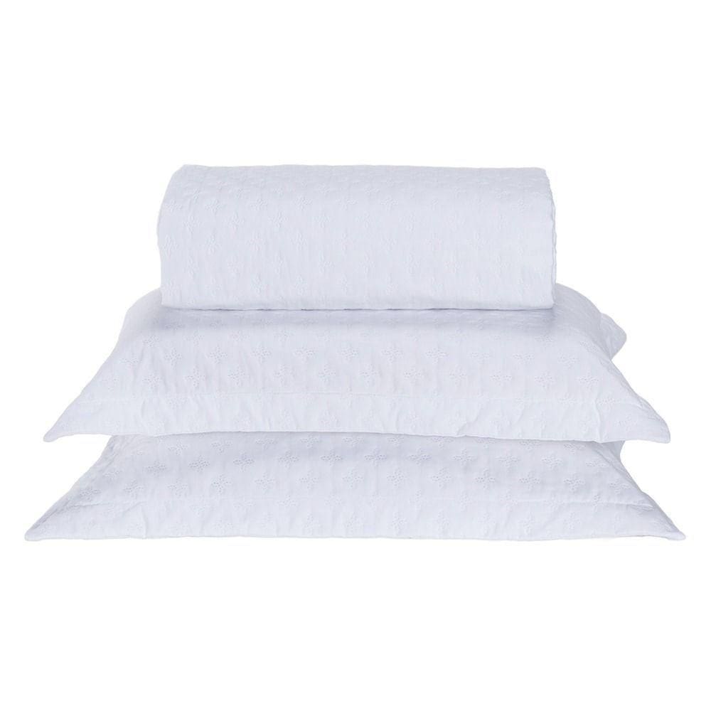 Cobre Leito Casal Padrão Milão Dupla Face Micropercal 200 Fios 3 Peças - Branco