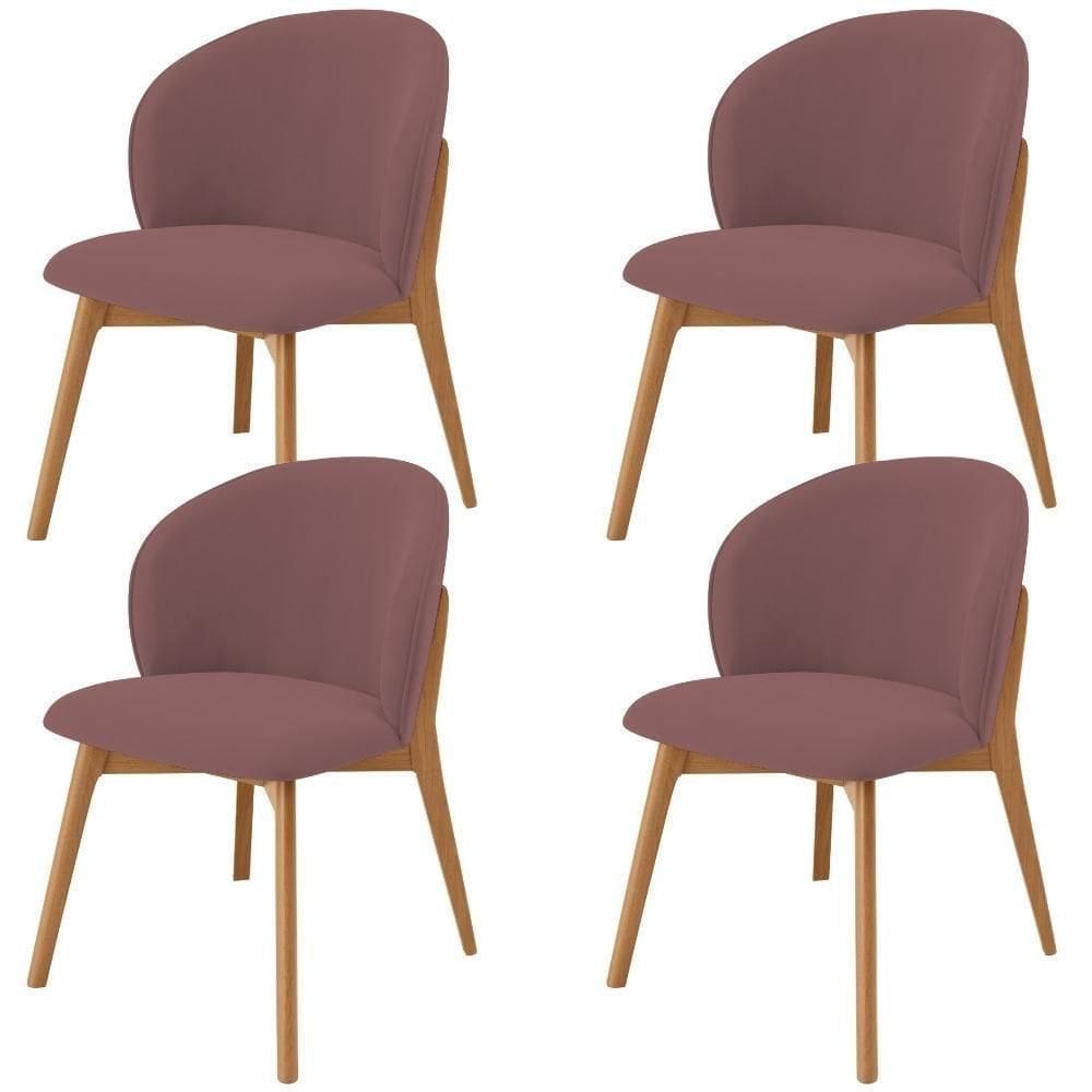 Kit 04 Cadeiras De Jantar E Estar Living Estofada Mia L02 Suede Rosê - Lyam Decor