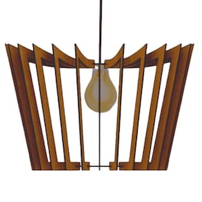 Luminária Teto Tipo Pendente Coroa Mdf Completa - MDF Marrom