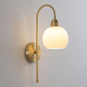 Luminária de parede Qepeety Globe de 1 luz, ouro, latão, vidro, estilo moderno