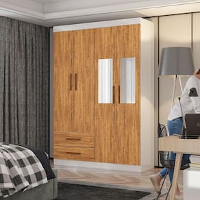 Guarda Roupa Casal Lu 4 Portas 2 Gav. Espelho Carioca Móveis Branco Cinamomo