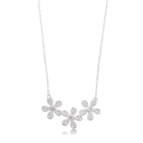 Colar Três Flores Cristais Minimalista Prata 925