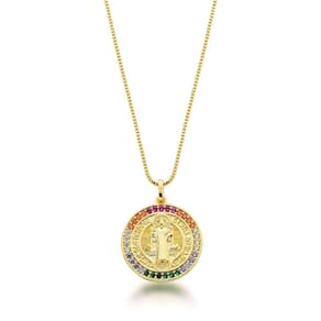 Colar Redondo Zirconias Coloridas Feminino Banhado A Ouro 18k