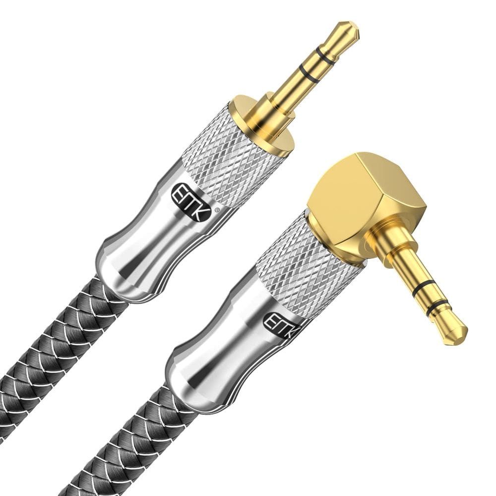 Cabo auxiliar EMK de áudio estéreo de 3,5 mm de ângulo reto macho para macho