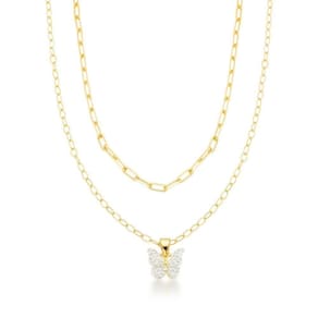 Colar Duplo Borbleta Corrente Elos Banhado A Ouro 18k