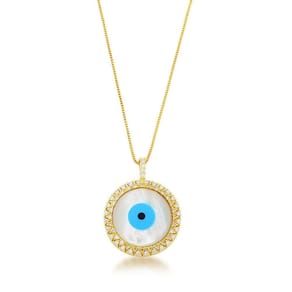 Colar Olho Grego Redondo Madreperola Banhado A Ouro 18k