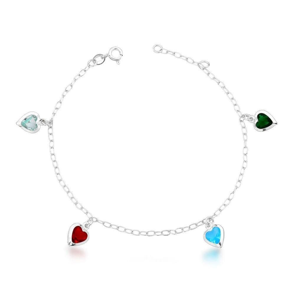 Pulseira Minimalista Corações Coloridos Zirconias Prata 925