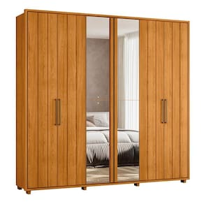 Guarda-roupa Casal Miró Ripado Com Escada 6 Portas 4 Gavetas 2 Portas C/ Espelho - 7 Decor Cinamomo