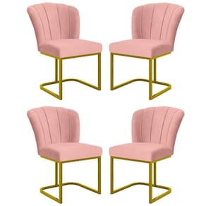 Kit 4 Cadeira Poltrona Flor Pés Metal Dourado Mesa Jantar Cozinha Rosa
