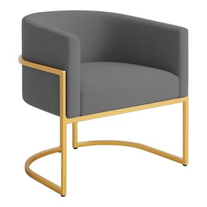 Poltrona Decorativa Luana Veludo Com Pés De Ferro Dourado 7 Decor Cinza Escuro