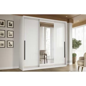 Guarda Roupa 3 Portas de Correr (1 c/ espelho) e 4 Gavetas Valência Branco - Politorno