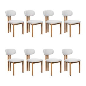 Kit 8 Cadeiras De Jantar Tulipa Estrutura Aço Carbono Laminado Natural Com Estofado Linho Cru