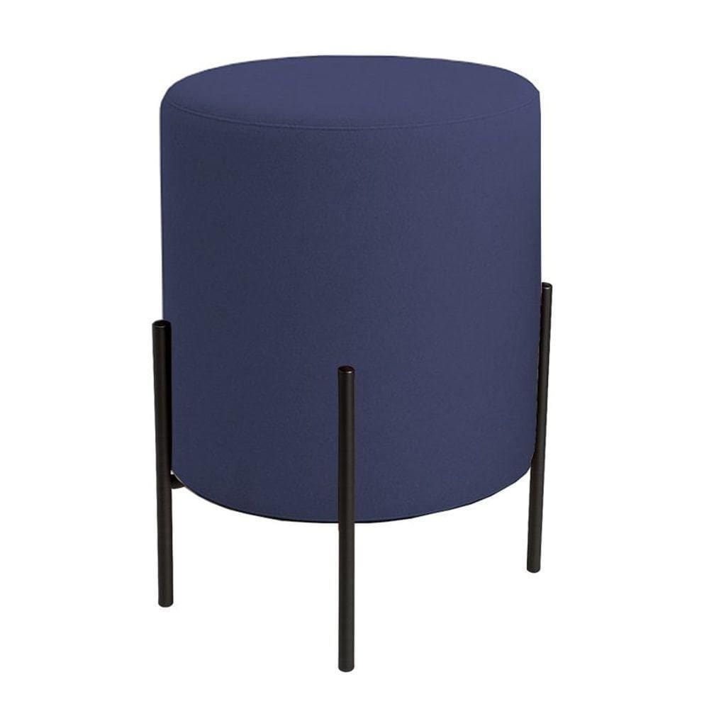 Puff Orgânico Boucle Thor Com Pés De Ferro Preto Azul Marinho
