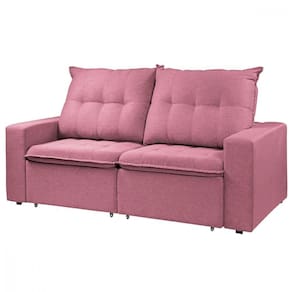 Sofá Para Sala Reclinavel Estofado Berlim 200cm Veludo Rosa