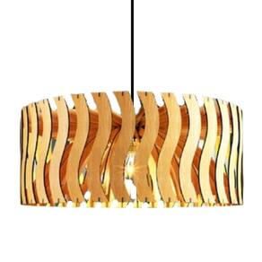 Luminária Teto Tipo Pendente Senna Mdf - Completa - Onda Mdf Cru