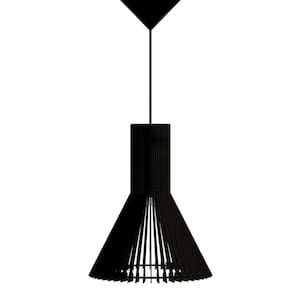 Luminária Teto Tipo Pendente Funil Mdf Completa - Preta