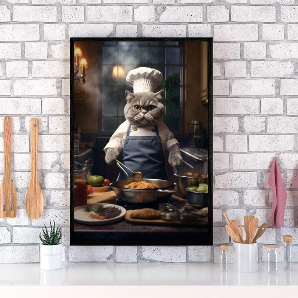 Quadro Para Cozinha Gato Cozinheiro 24X18Cm