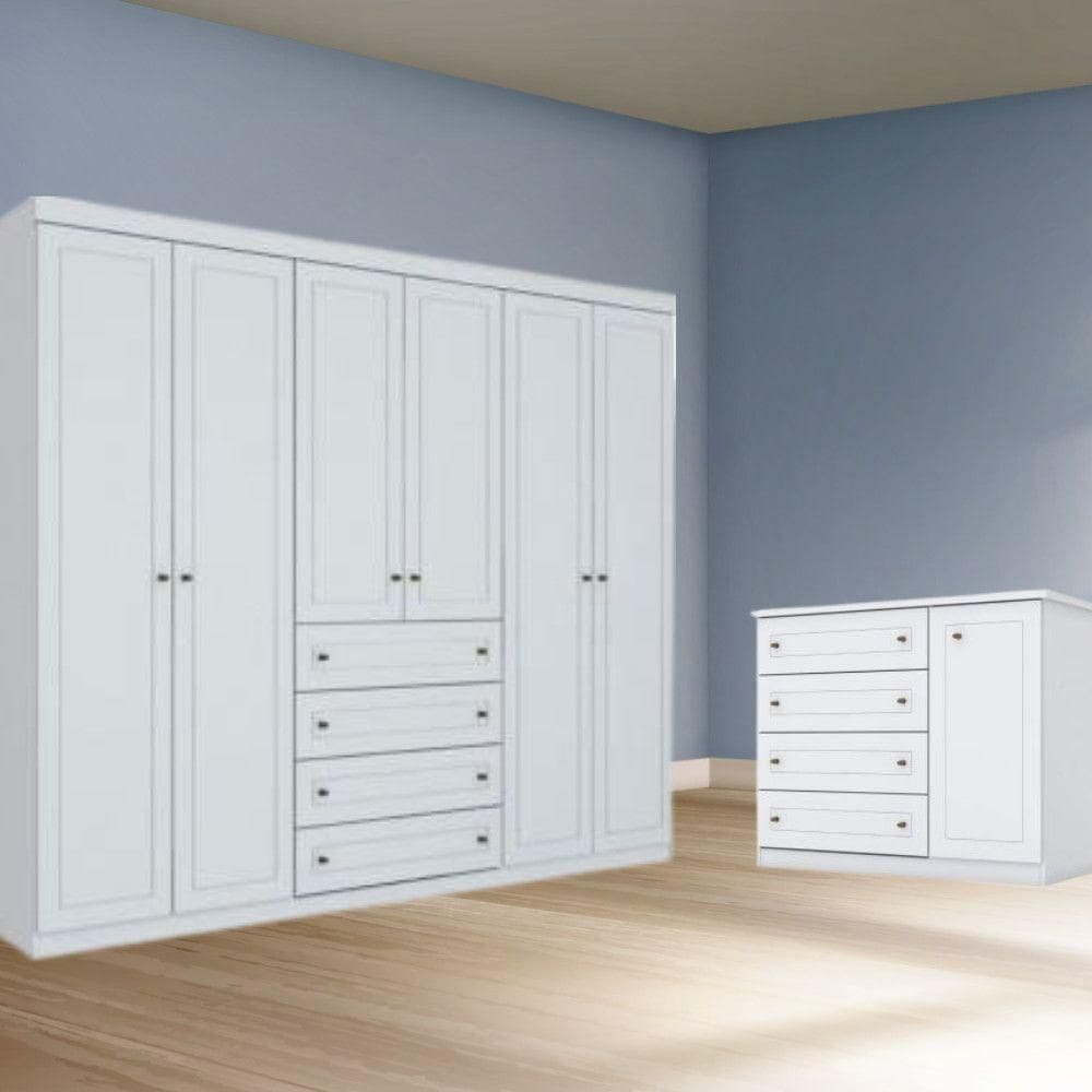 Conjunto Quarto Henn Americana 2 Peças 7 Portas 8 Gavetas Branco