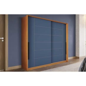 Guarda Roupa Casal 2 Portas de Correr e 2 Gavetas Lisboa Freijo/Azul - Politorno