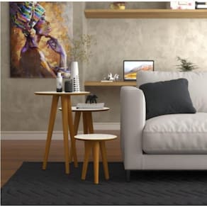 Conjunto 3 Mesas Laterais Pés Palito Em Madeira 4305 Sala Off White/freijo