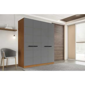 Guarda Roupa 4 Portas e 4 Gavetas Lisboa Freijo/Cinza - Politorno