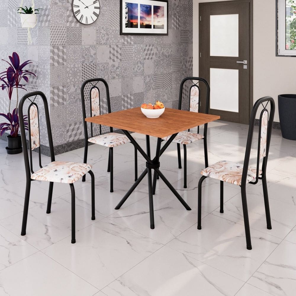 Conjunto Sala de Jantar 4 Cadeiras Lívia Bege / Preto