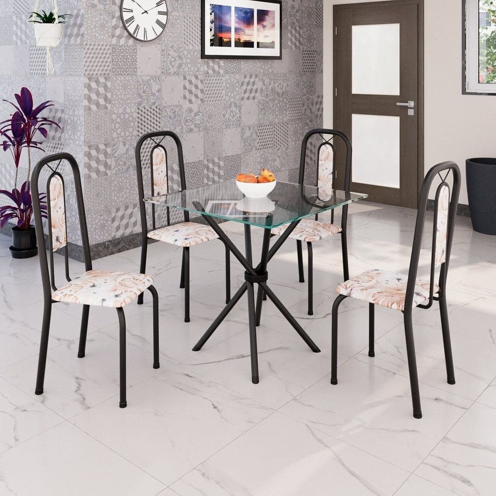Conjunto Sala de Jantar com 4 Cadeiras Lívia Bege / Preto
