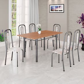 Conjunto para Sala de Jantar com 6 Cadeiras Lívia Bege / Prata