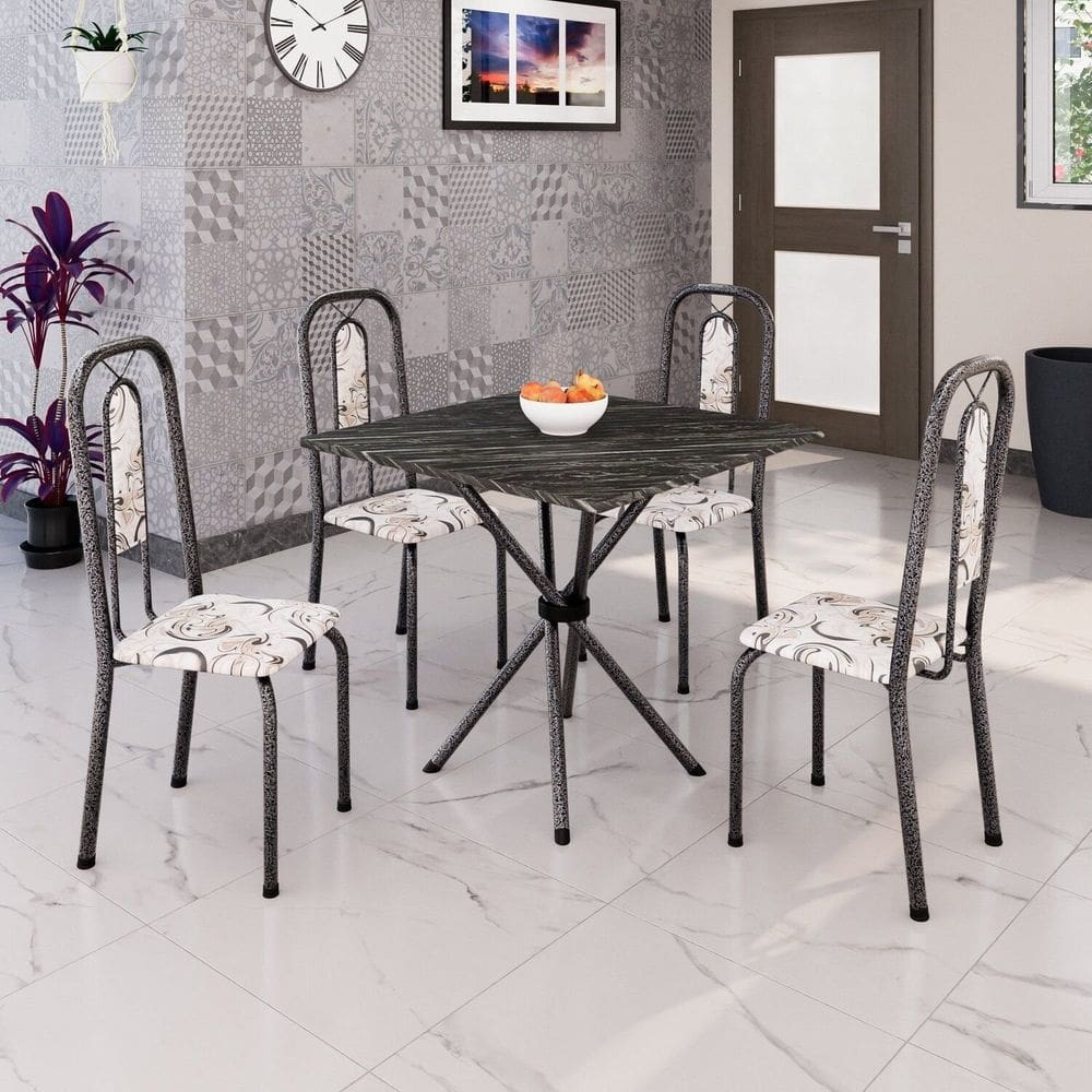 Conjunto Saja de Jantar com 4 Cadeiras Lívia Arabesco / Prata