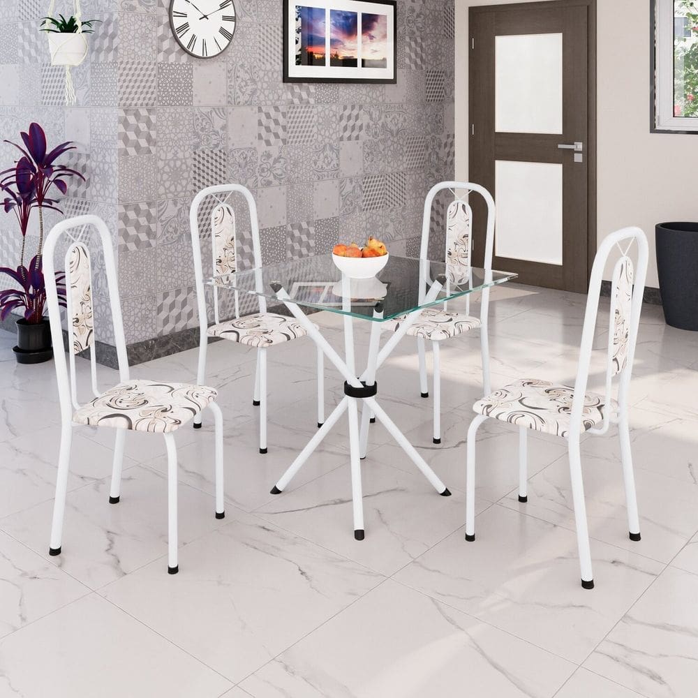 Conjunto Sala de Jantar com 4 Cadeiras Lívia Arabesco/ Branco