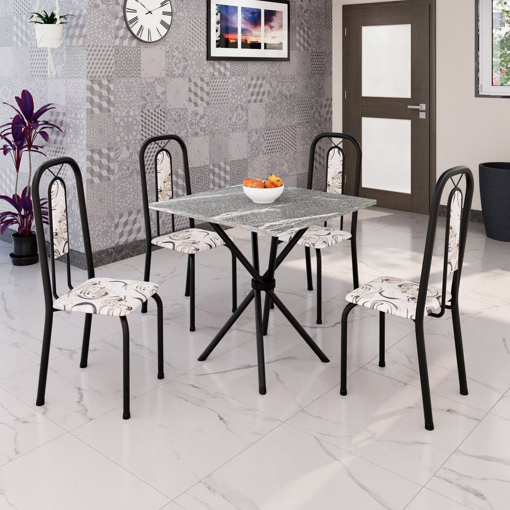 Conjunto Sala de Jantar com 4 Cadeiras Lívia Arabesco / Preto