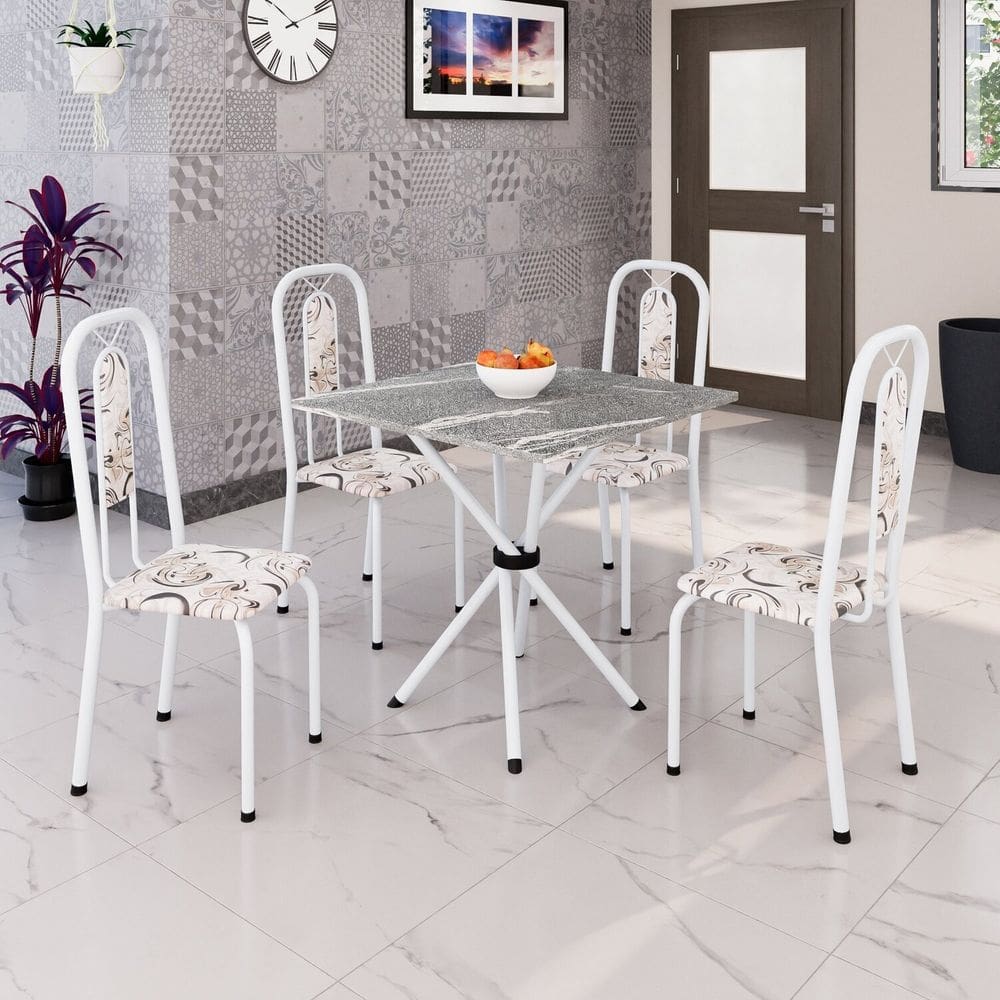 Conjunto Sala de Jantar com 4 Cadeiras Lívia Arabesco/ Branco