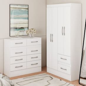 Guarda-Roupa 4 Portas 2 Gavetas com Cômoda 8 Gavetas Branco