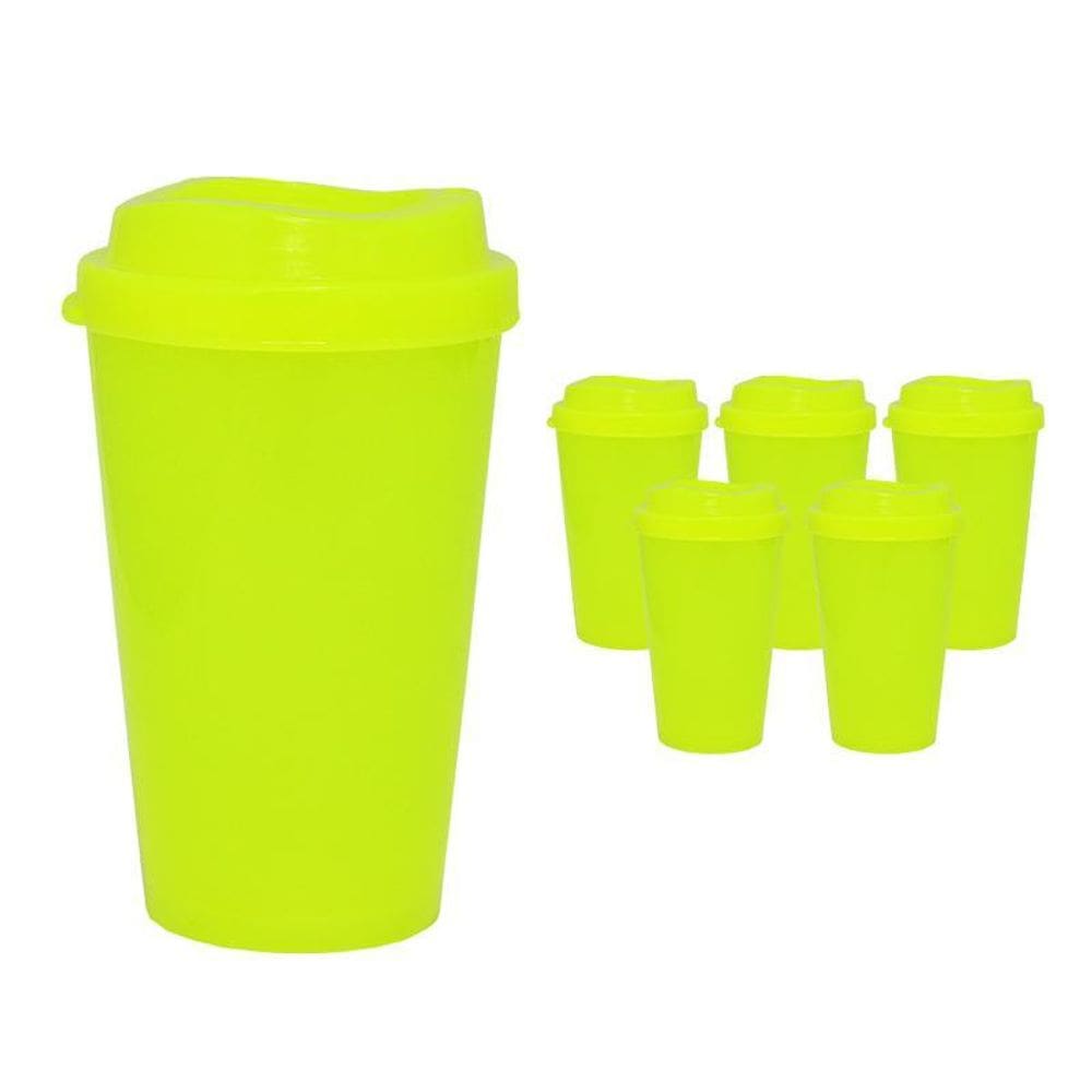 Kit 6 Copos Mug Amarelo Neon 320Ml Plástico Premium