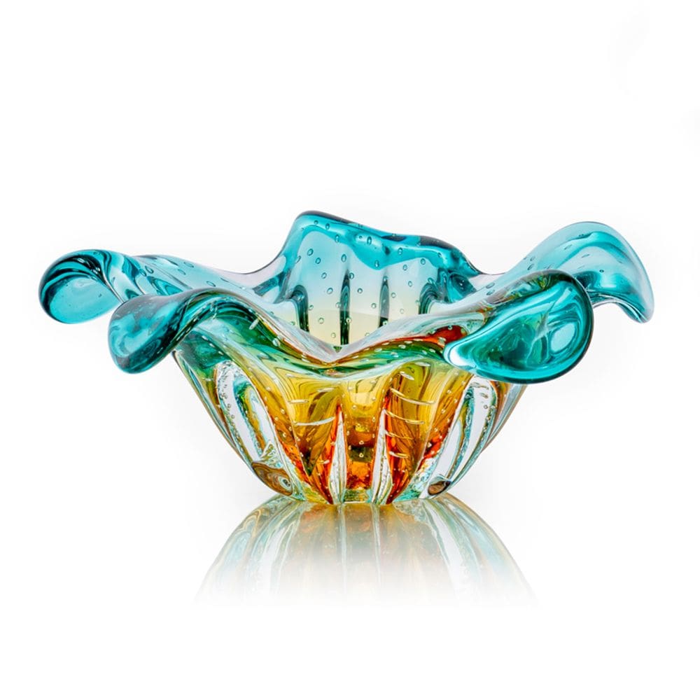 Centro De Mesa Em Cristal Murano Verde E Âmbar  São Marcos
