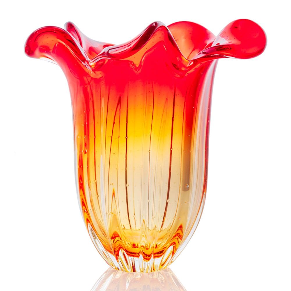 Vaso Em Cristal Murano Vermelho E Âmbar  São Marcos