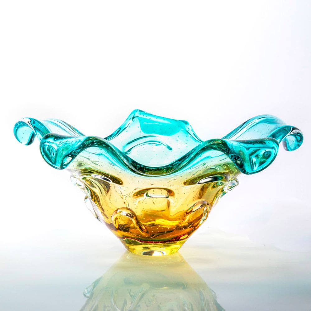 Centro De Mesa Em Cristal Murano Verde E Âmbar São Marcos